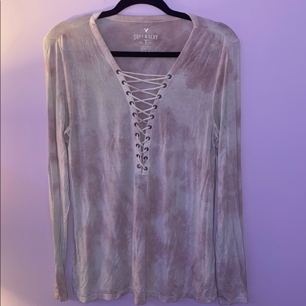American Eagle Tie Dye Long Sleeve Lace up